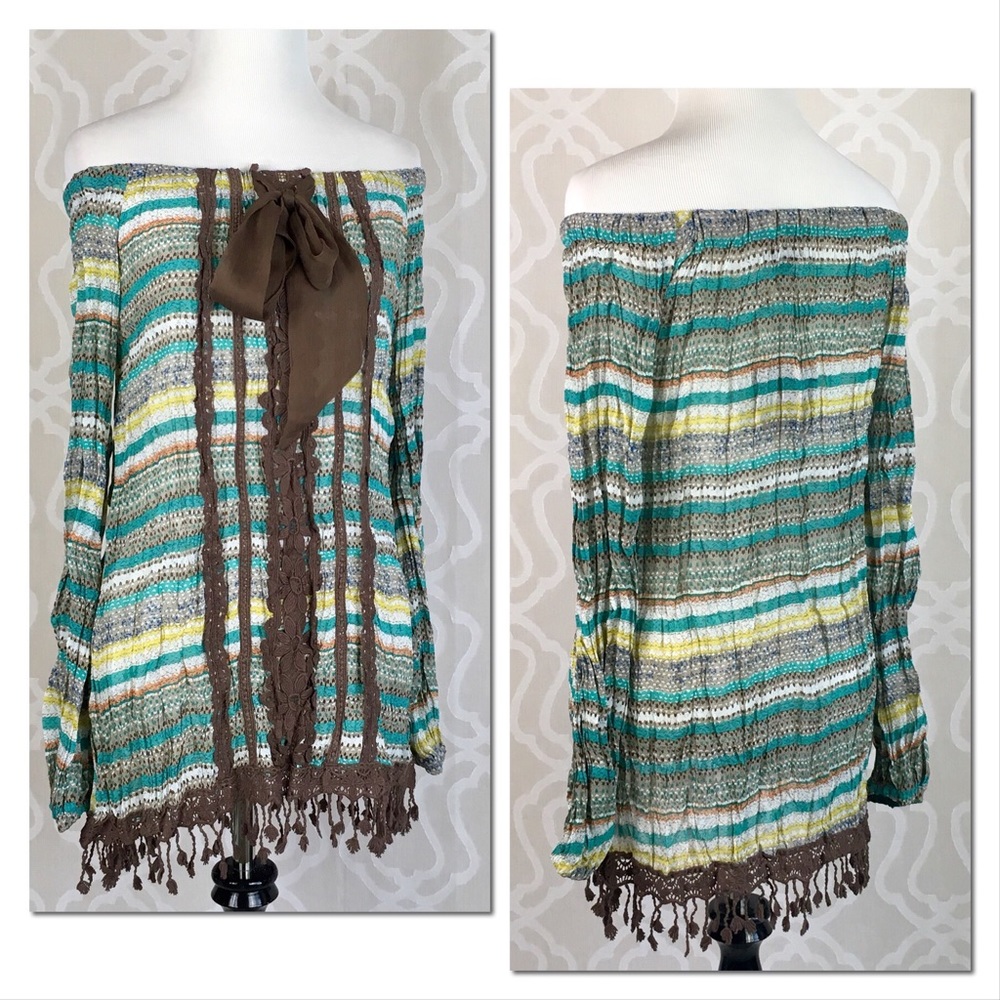 Ryu Gauzy Boho Big Bow Fringe Top - Picture 5 of 9